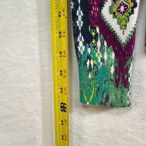 Jones New York Signature Petite Large Boho Printed Cardigan Sweater Green Purple - Picture 10 of 10